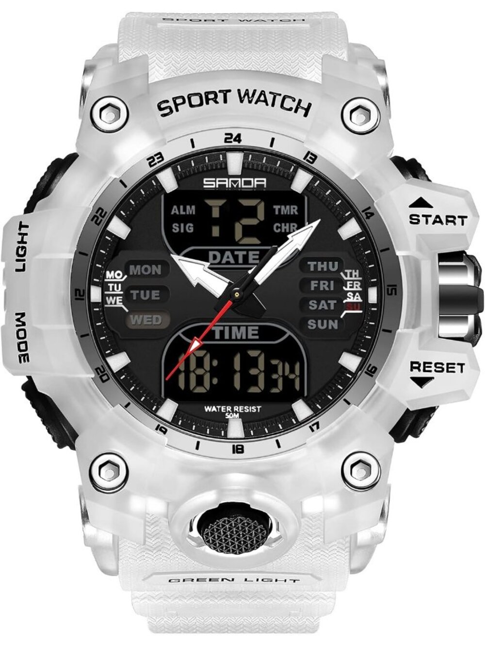 Women's White Analog Digital Outdoor LED Electronic Large Waterproof Watches